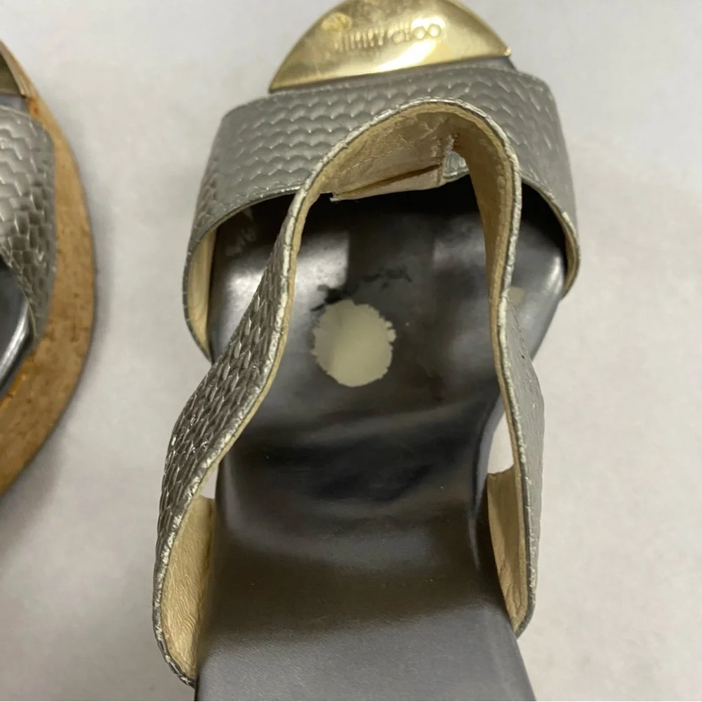 Jimmy Choo Silver Cork Wedge Heels 37.5 - Picture 7 of 10